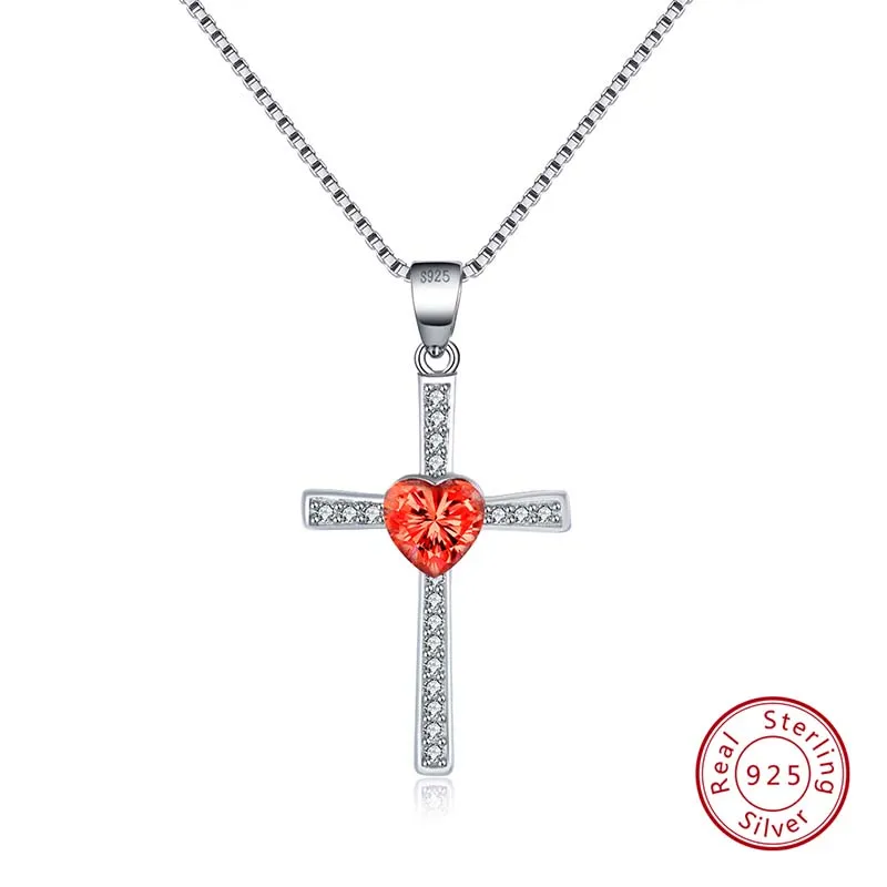 Red Zircon ORSA JEWELS подлинные 925 пробы серебряные женские ожерелья шесть цветов в форме сердца AAA Циркон Модные женские ювелирные изделия с подвеской SN88 - Цвет камня: Red Zircon