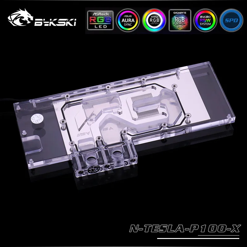 Водяной блок Bykski с полным покрытием графического процессора для VGA TELSA P100