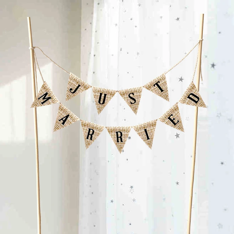 Natural Jute Banner Cake Toppers Mr Mrs Just Married Rustic Wedding Decoration Happy 1st Birthday Topper One Party Supplies | Дом и сад