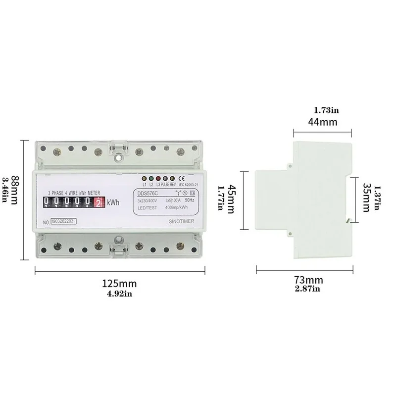 

SINOTIMER DDS576C 5 (100) Three Phase 4 Wire 380VAC 50 / 60Hz Analog Energy Meter DIN Rail With Pulse Output