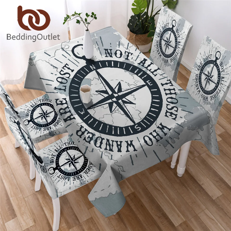 BeddingOutlet Compass Tablecloth for Kitchen Nautical Map Waterproof Table Cloth World White Decorative Cover|Скатерти| |