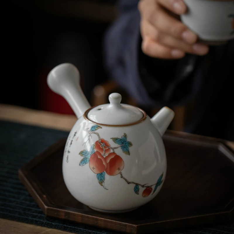 

White Ceramic Handle Teapot Infuser Small Kitchen Dining Bar Kettle TeaPot Porcelain Theiere Ceramique Home Supplies QEA6CH