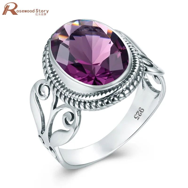 

Redwood 925 Sterling Silver Amethyst Ring For Women Gemstone Jewelry Vintage Wedding Engagement Party Costume Accessories 2020