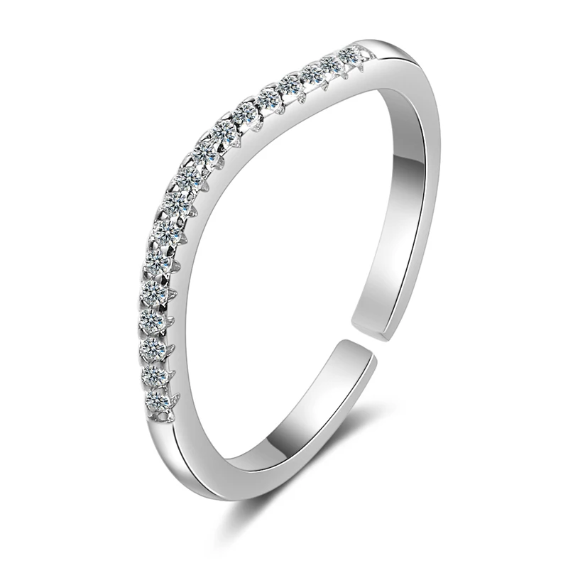 

Fashion Women Open Wedding Ring Simple Silvercolor Zircon Round Adjustable Party Ring Female Tail Ring Jewelry