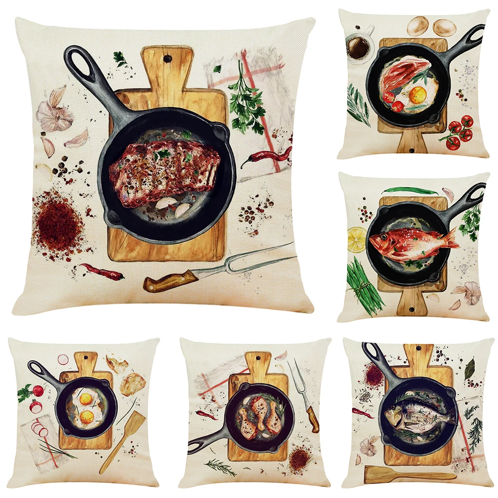 

Food Themed Cushion Cover Decorative Pillows Fashion Seat Cushions Home Decor Soft Flax Car Throw Pillow Sofa Pillowcase