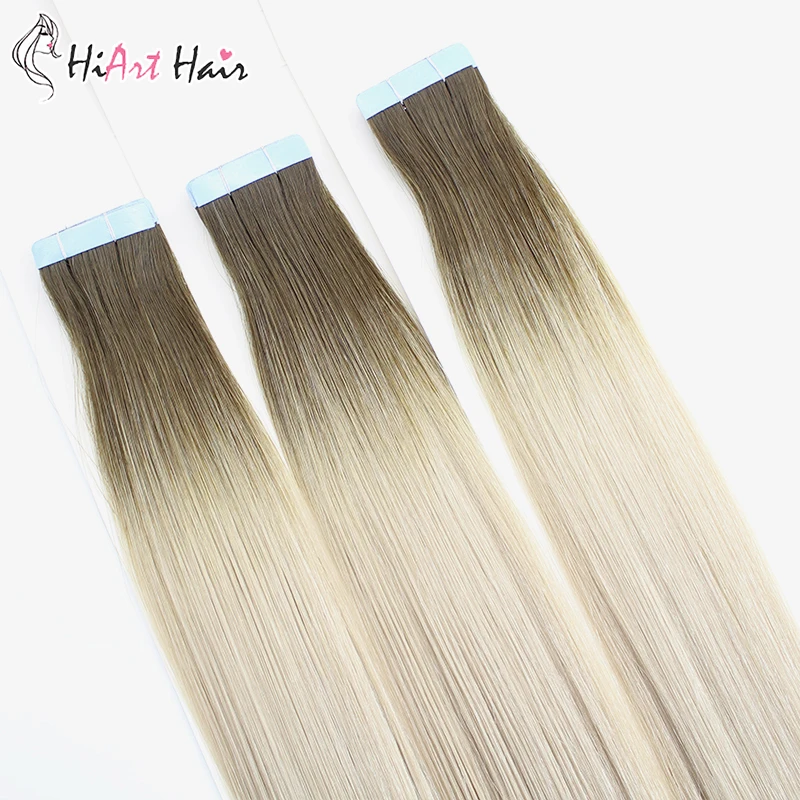 HiArt волосы для наращивания на ленте, человеческие волосы remy для салона, балаяж, лента натуральные волосы для наращивания, двойные прямые волосы на ленте, 1" 20" 22"