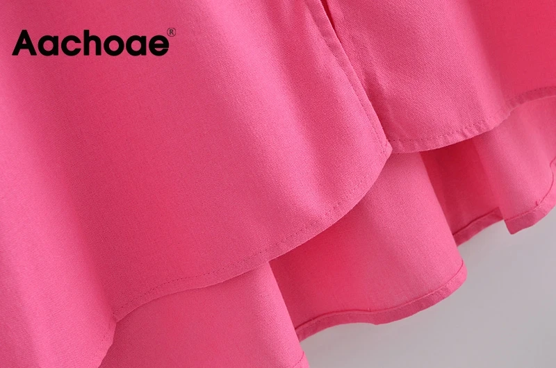 

Aachoae Women Casual Solid Color Midi Dress Fashion V Neck Puff Short Sleeve Sundress Female Elegant A Line Front Split Dresses