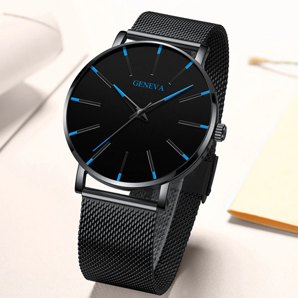 Nice Minimalist Men's Vogue Ultra Thin Watches Simple Men Business Stainless Steel Mesh Belt Quartz Watch Men's Watch