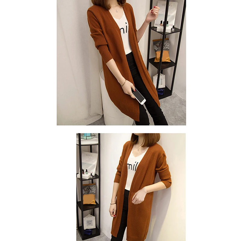 

Mid-Length Cardigan Sweater Women Long Sleeve Cardigan Women Solid Color Cardigan New Autumn Sweaters For Feminina Plus Size