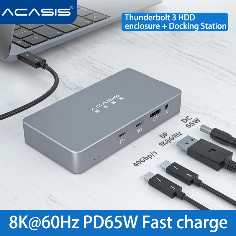 

Acasis Thunderbolt 3 M.2 Dual-disk NVME HDD Enclosure Docking Station Type C to USB 3.0 Hard disk box