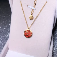 yun ruo rose gold blessing pendant necklace set redline bracelet woman titanium steel jewelry birthday gift not change color