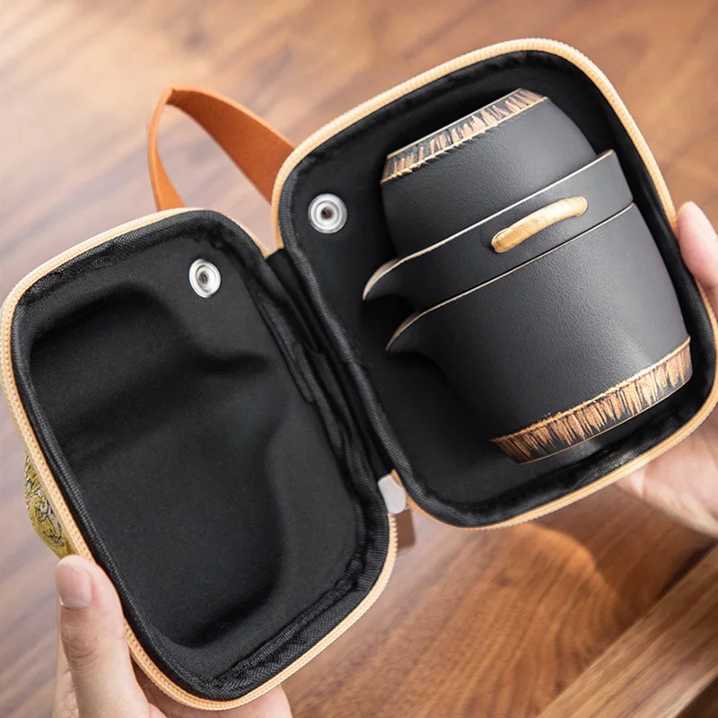 Balck Pottery Portable Travel Tea Set Gift Small Travel Chinese Kung Fu Tea Pot Cup Traditional Ceramic Kupa Teaware Sets DE50CJ