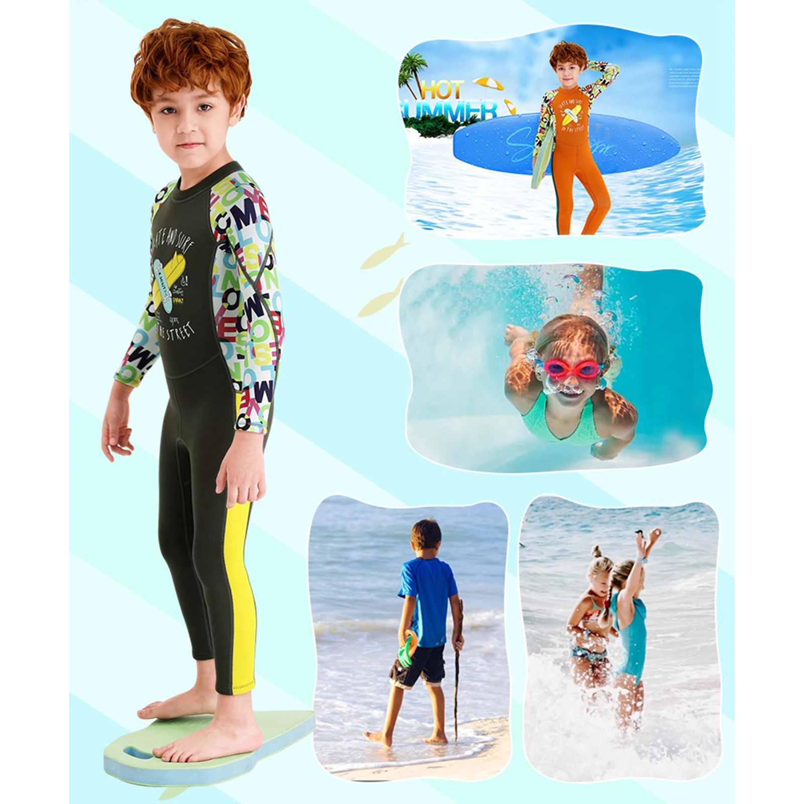 

Thermal Kids Wetsuit Full Body Diving Suit Snorkelling UV 50+ Back Zip Suit