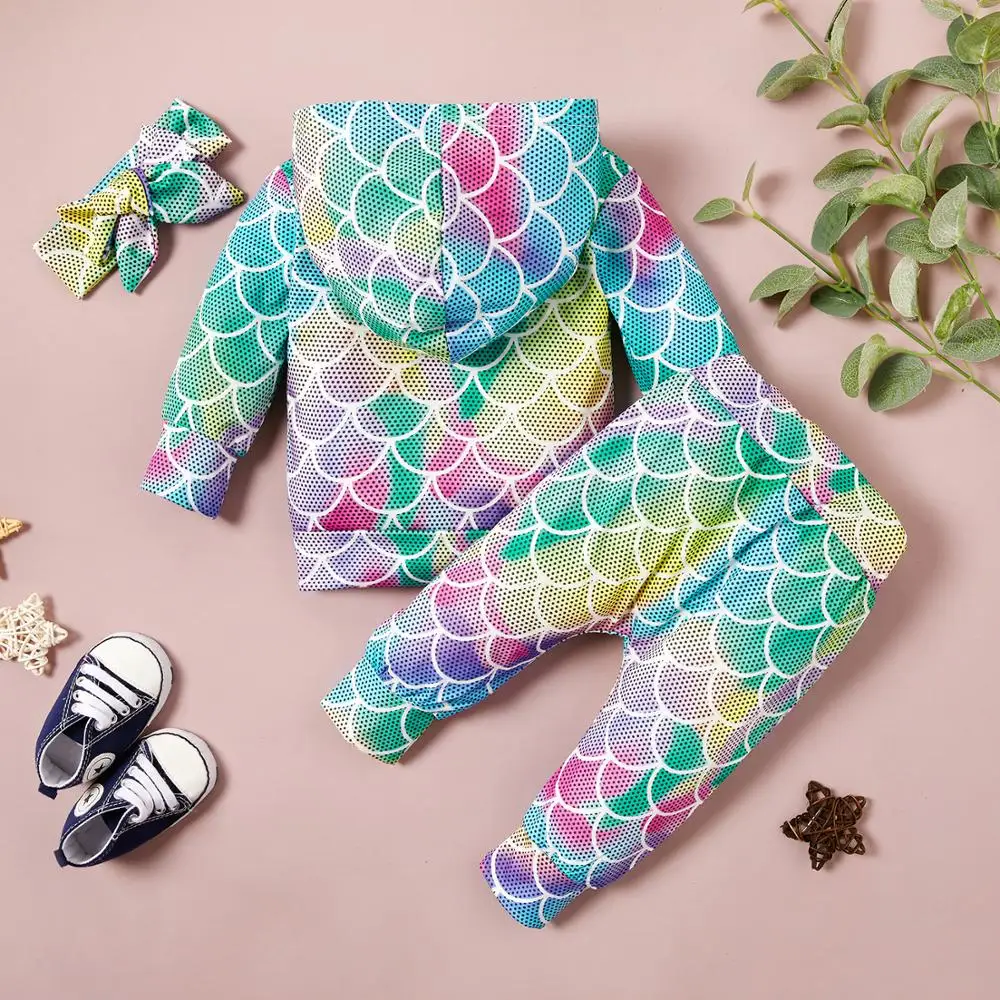 PatPat 2020 New Spring and Autumn 3-piece Fish Scale Print Hoodie Pants Set for Baby Girl Boy Sets Clothes | Детская одежда и