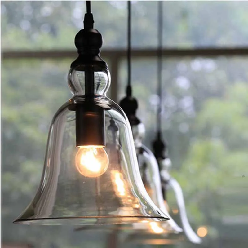

Retro Industrial Style Bell Shape Glass Pendant lights Bedroom Living Room Restaurant Cafe kitchen hanging lamps WJ429
