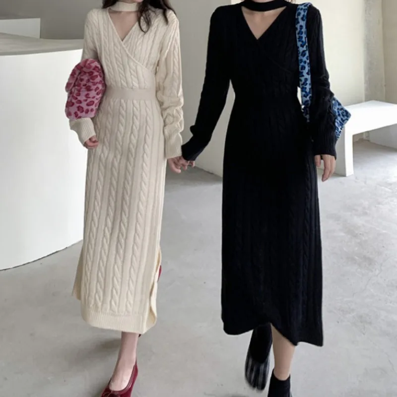 

Autumn and Winter Dress 2021 New Women's Dress Backing with Coat Knitted Wool Dress Black Inner Skirt