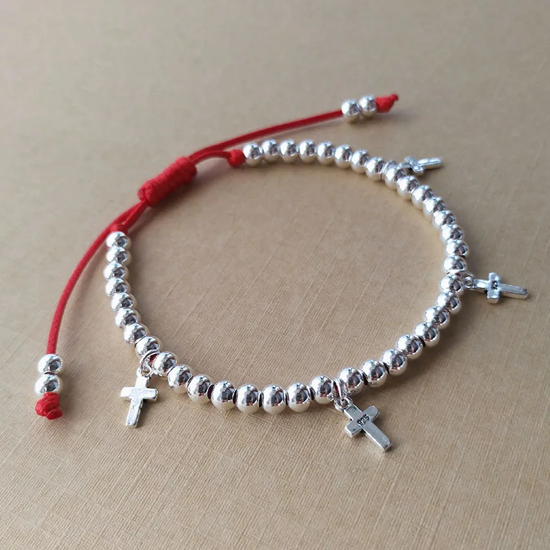 Настоящее 925 пробы Серебряный браслет ручной работы Вощеная Веревка амулет в