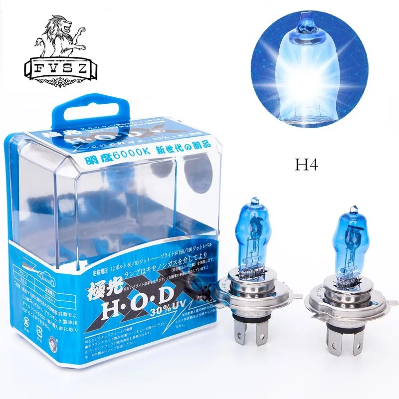 2 шт., автомобильные галогенные лампы H4 9003 Вт 100 к для фар головного света, HB2 P43T, автомобильная кварцевая стеклянная лампа, супер белый, DC 12 В