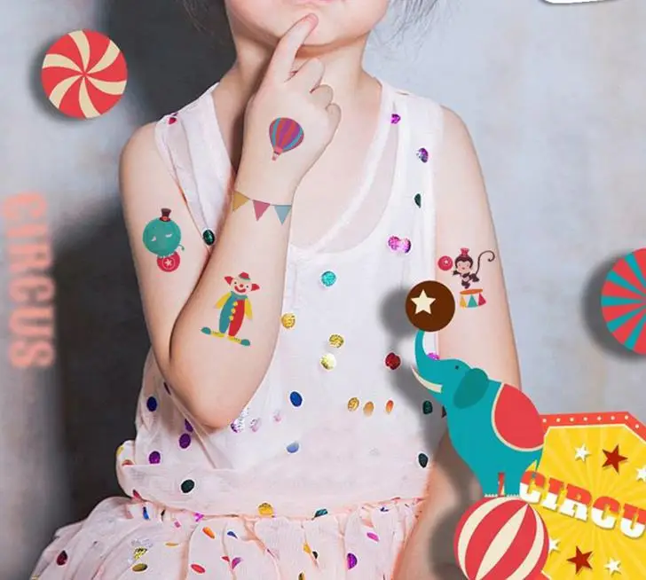 10 шт. Kawaii клоун цирк труппы поддельные татуировки для детей боди-арт водонепроницаемые временные татуировки наклейки детские украшения для вечеринок