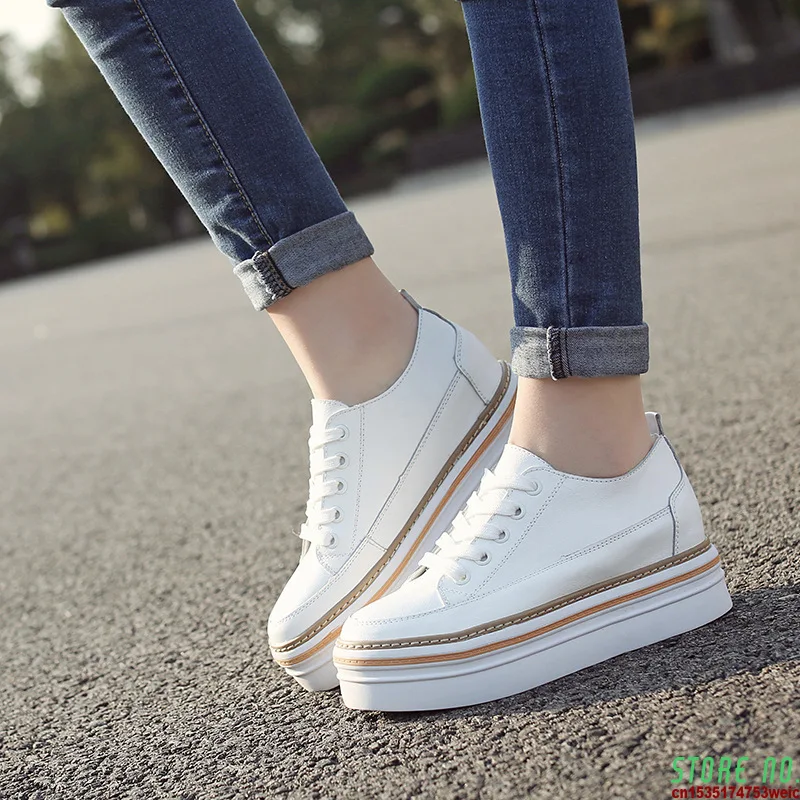 

2020 leather women sneakers thick-soled autumn white single shoes increased in winter and cashmere walking shoes women ZZ-112
