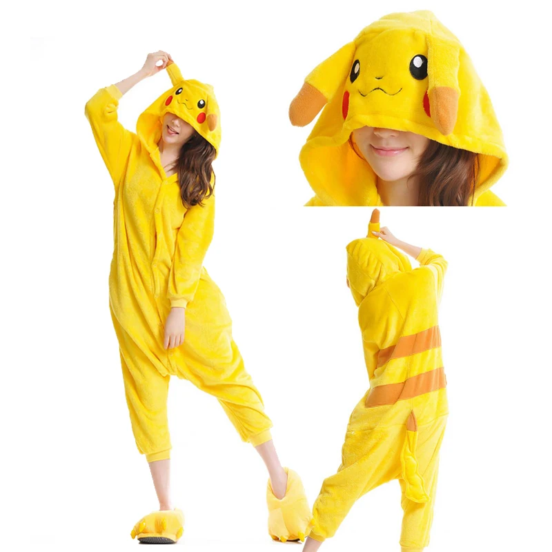 Зимние фланелевые пижамы с капюшоном в виде животных для женщин и мужчин