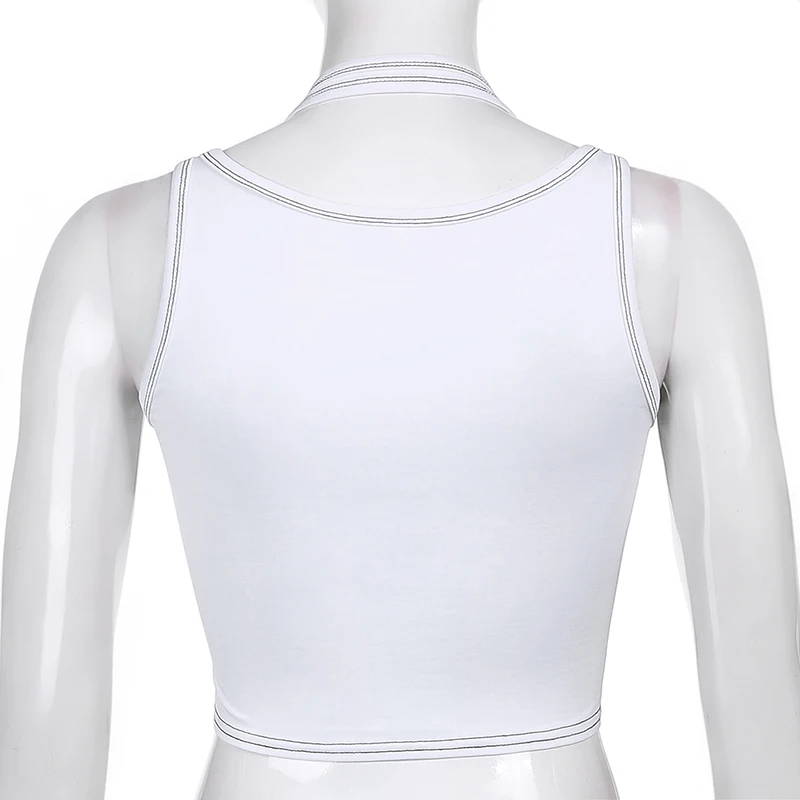 

Goth E Girl Halter Tank Tops Sports Women Techwear Off Shoulder Slim Sexy Corset Top Sleeveless O Neck Casual Basic Crop Tees