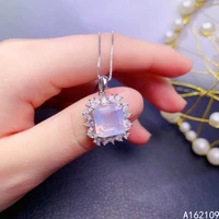 fine jewelry 925 sterling silver inlay with natural gem female luxury classic square lavender amethyst pendant necklace support