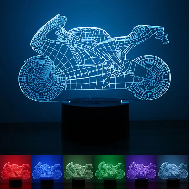 3D Night Light USB Ppowered Motorcycle LED Desk Lamp Touch Key Decoration Lights Use Home Hotel Party Holiday | Освещение