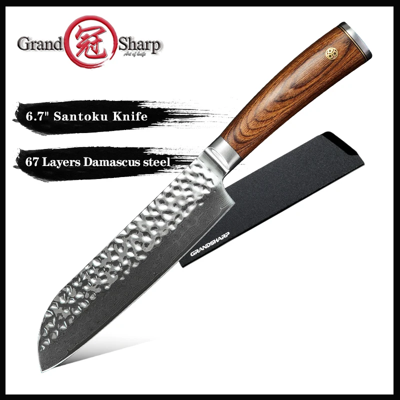 

Grandsharp 6.7'' Professional Damascus Kitchen Knife 67 Layers VG10 Santoku Knife Japanese Steel Chef's Cooking Knives Gift Box