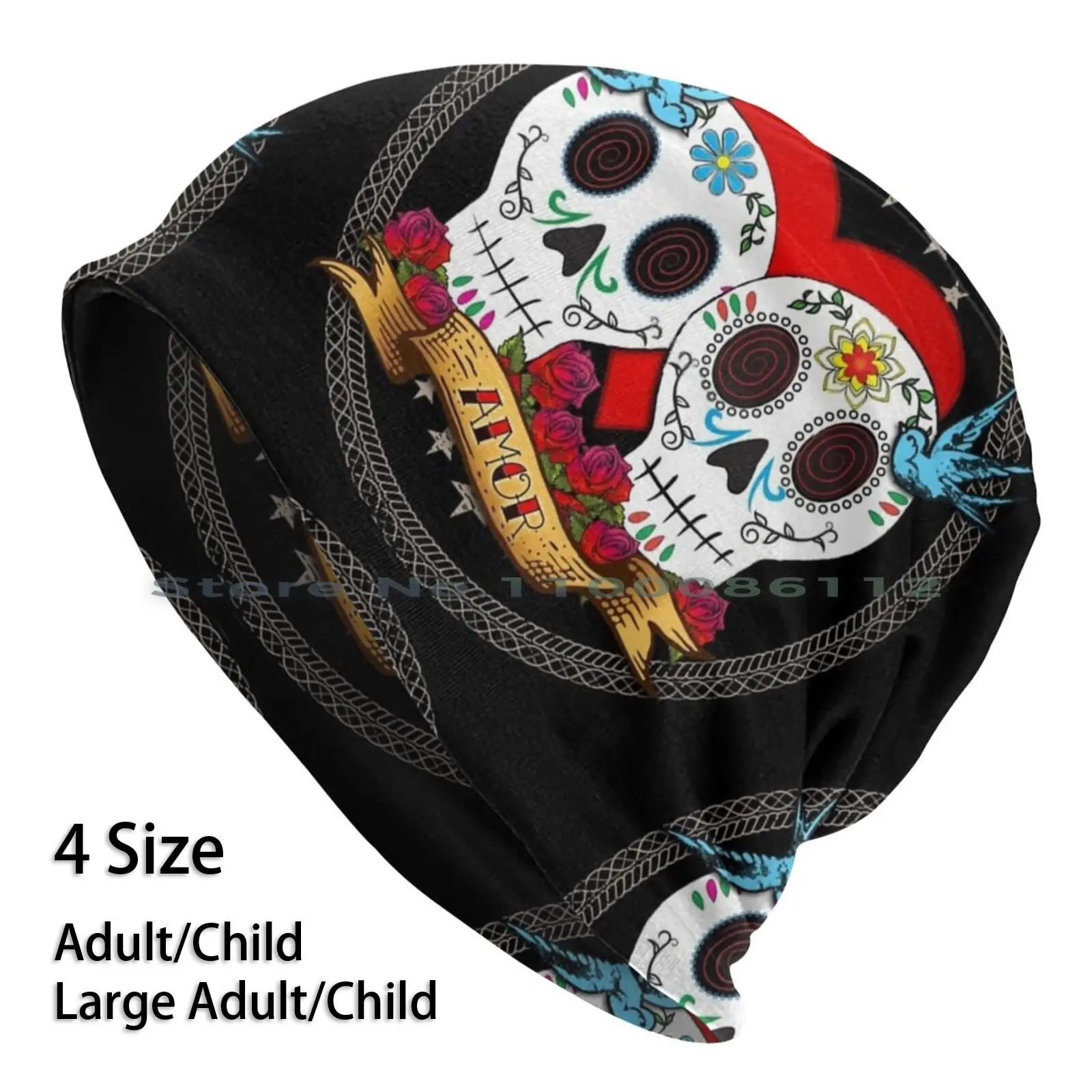 

Шапочки с надписью Love Skulls вязаная шапка день мертвецов любовь сердца Мексиканская Татуировка и рулон Calavera День святого Валентина