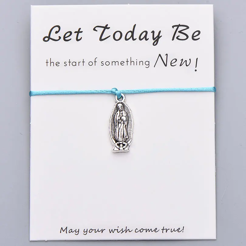 sea blue Pipitree Lucky Wish Virgin браслет Mary Let Today Be New Start красные браслеты с подвесками для женщин, мужчин, девочек, ювелирный подарок - Окраска металла: sea blue