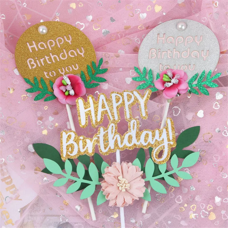 Cakelove 1 шт. цветок зеленый лист с днем рождения торт Топпер вставка флаг женский