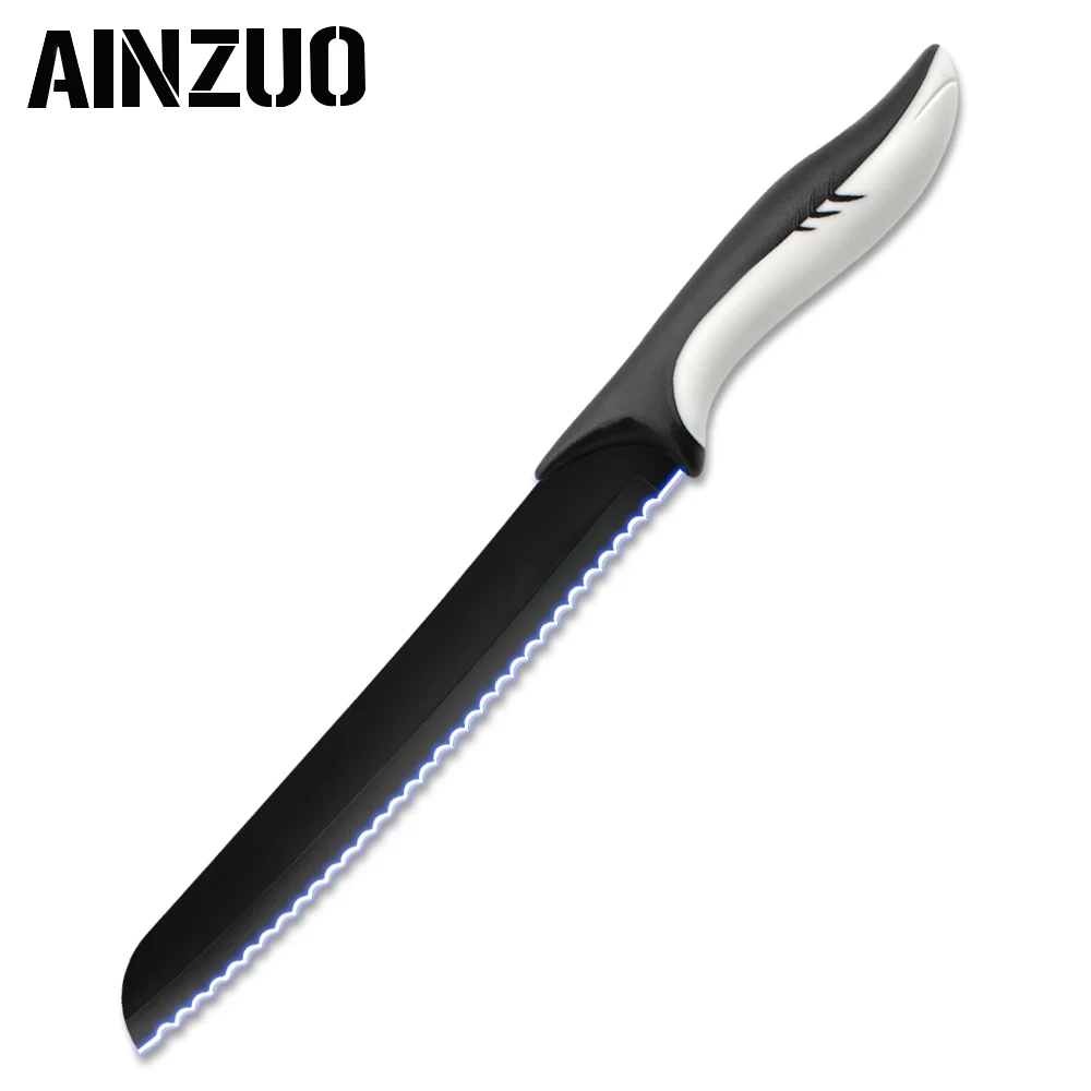 B.8 inch Bread Knife AINZUO 3cr13 кухонные ножи из нержавеющей стали шеф-повара столовые приборы для очистки овощей утилита Santoku шеф-повара нарезки хлеба ручной работы кухонные аксессуары - Цвет: B.8 inch Bread Knife