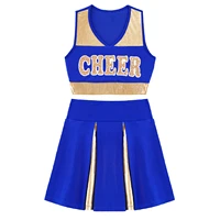 kids girls cheerleading uniform dancewear v neckline letter print crop top with elastic waistband skirt toddler girls outfit