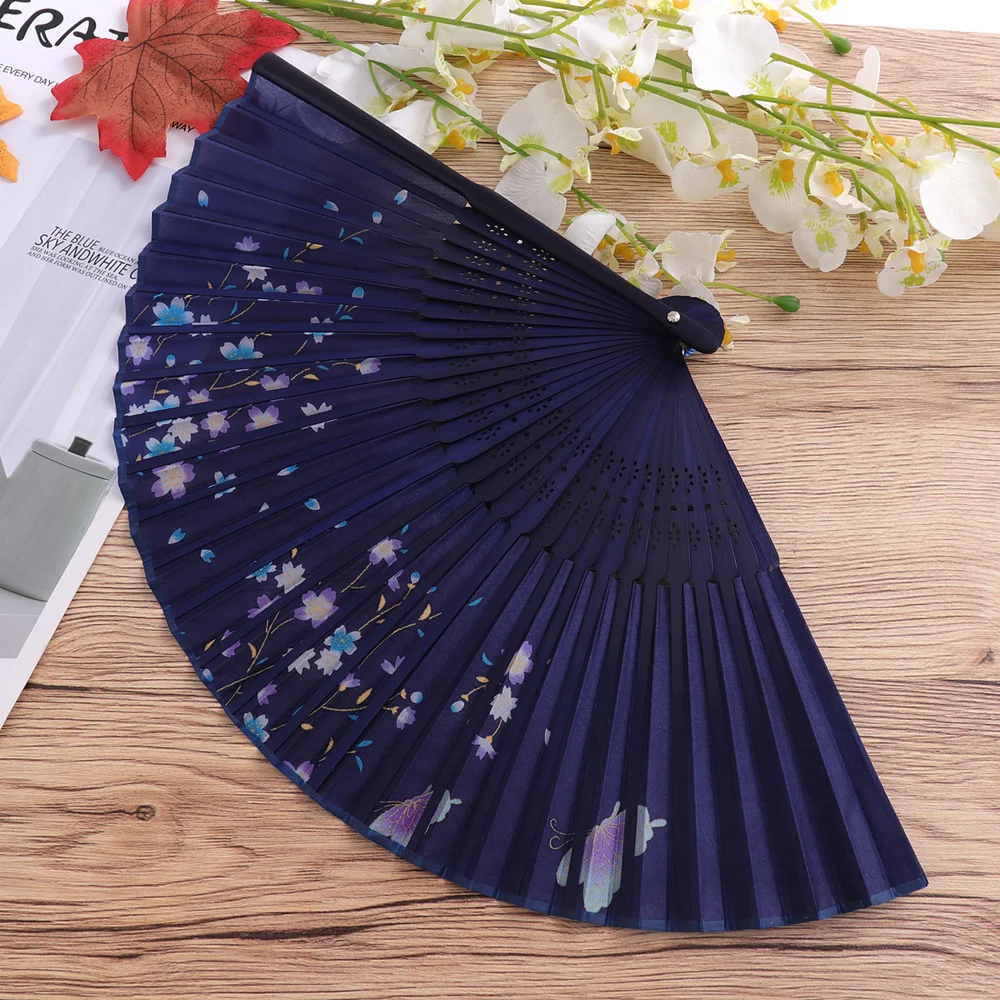 

Silk Folding Fan Handheld Fan Bamboo Fan Dance Hand Fan Elegant Gift for Ladies Blue
