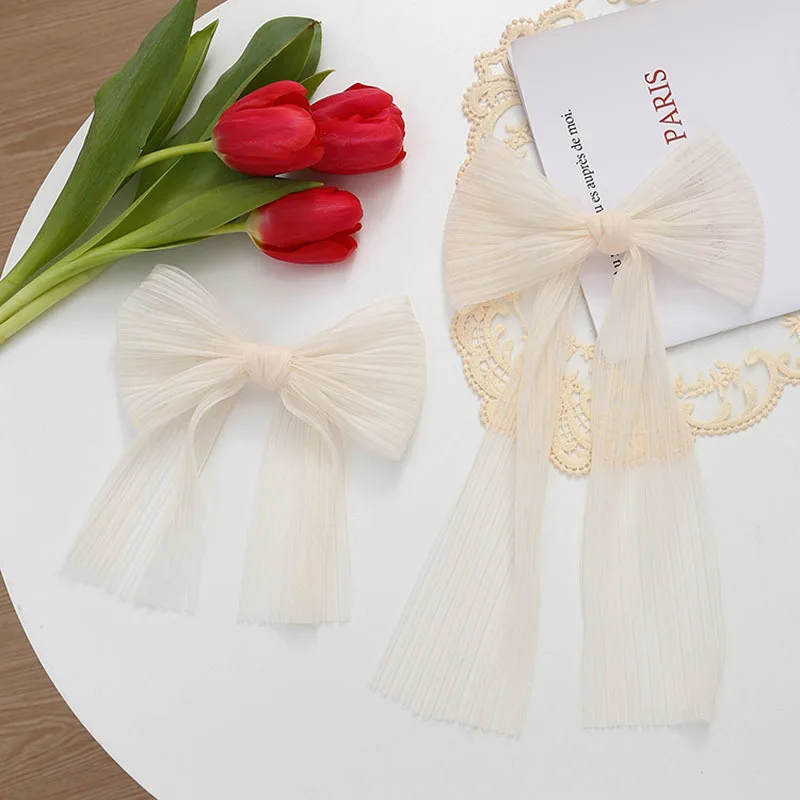 

CN 2021 Women Large Bow Hairpins Chiffon Mesh Big Bowknot Chiffon Ribbon Hairbands Clips Lady Girls Spring Hair Accessories