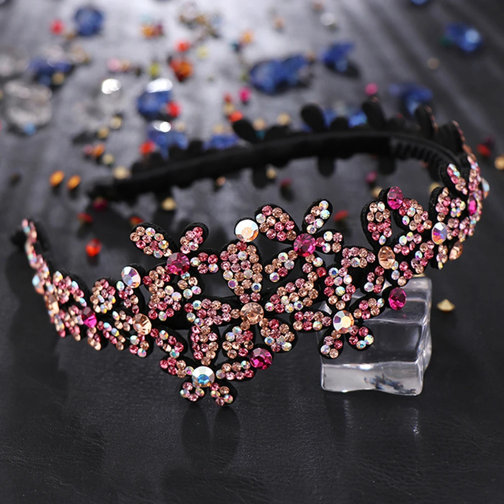 

Sweet Wide-sided Flowers Head Wear Luxury Headband for Women Rhinestone Non-slip Border Girl Hairpin Fancy Hair Accessorie Gift