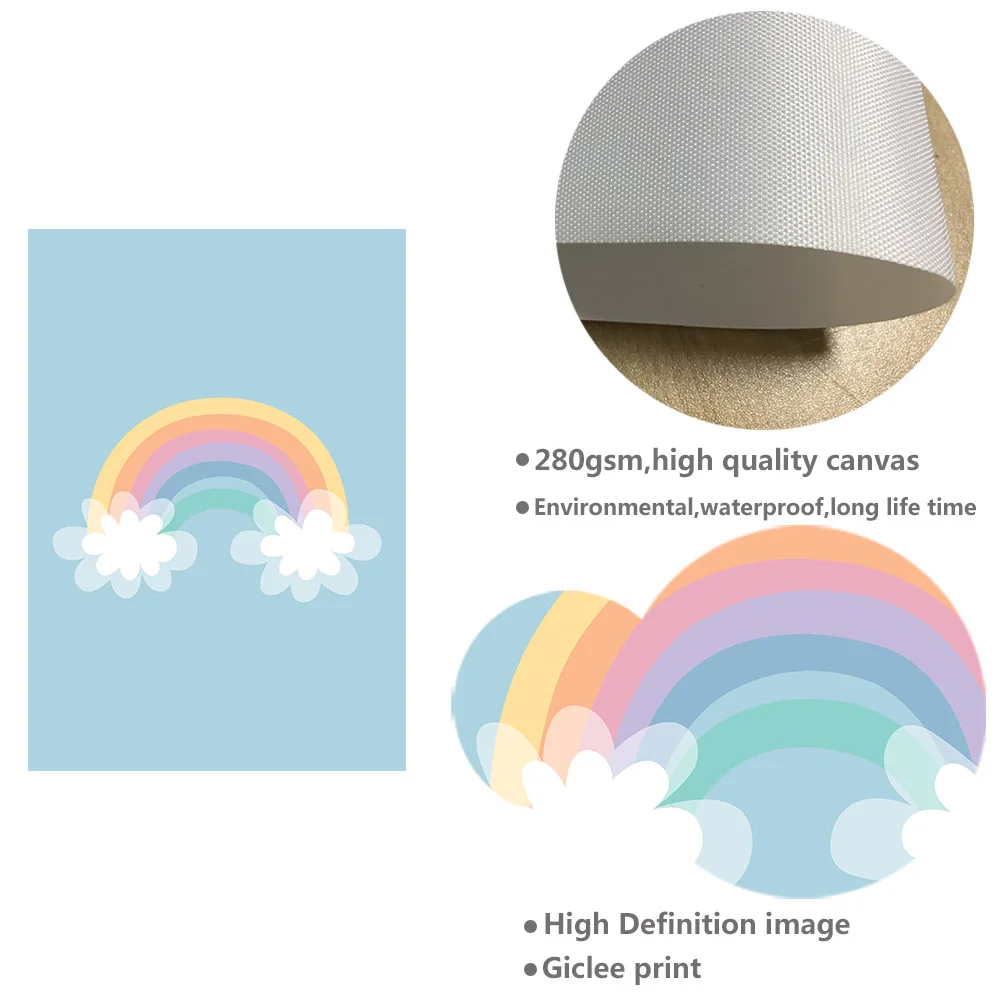 Rainbow Wall Art Painting Allah Bismillah Child Poster Nursery Quote Print Picture Baby Kids Bedroom Decoration | Дом и сад