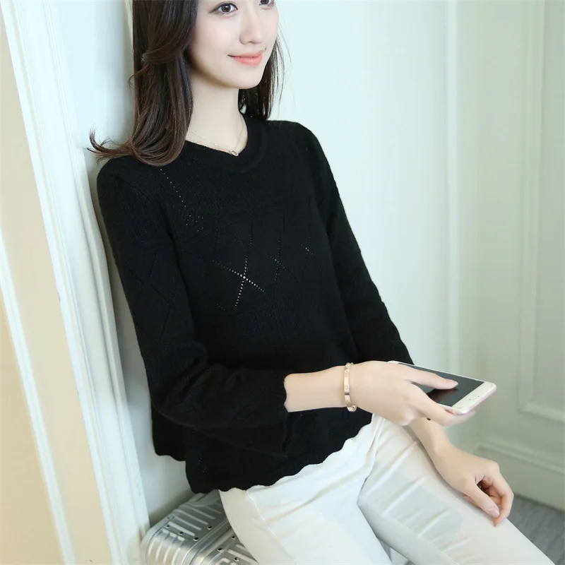 

Super hot ins spring and summer new cut-out knitwear women's jacket thin round neck loose knit 7-point sleeve sweaters-24