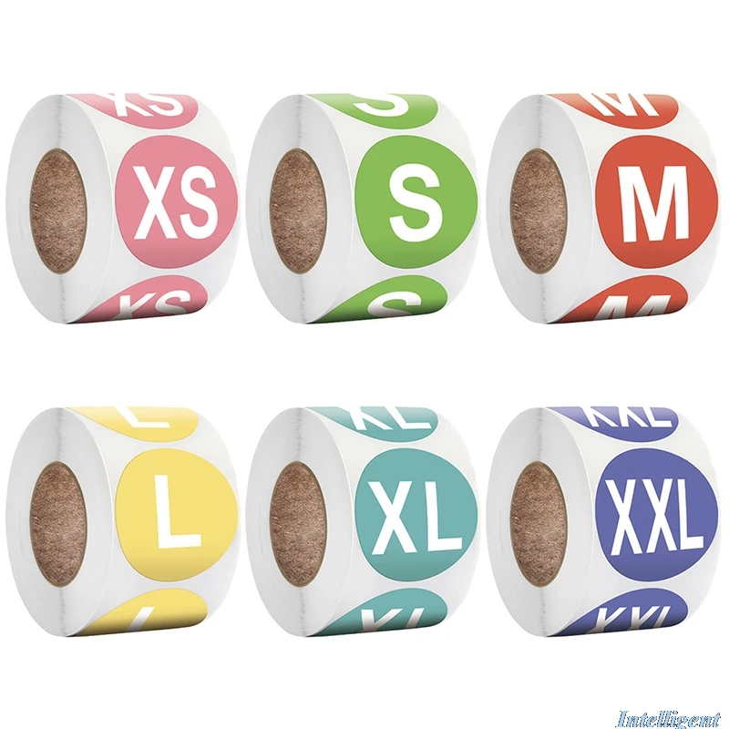 500 шт./1 дюйм для одежды, обуви, шляп, нижнего белья, бюстгальтеров ярлыки размеров XS/S/M/L/XL/XXL 6 моделей, круглые, цветные на наклейках.