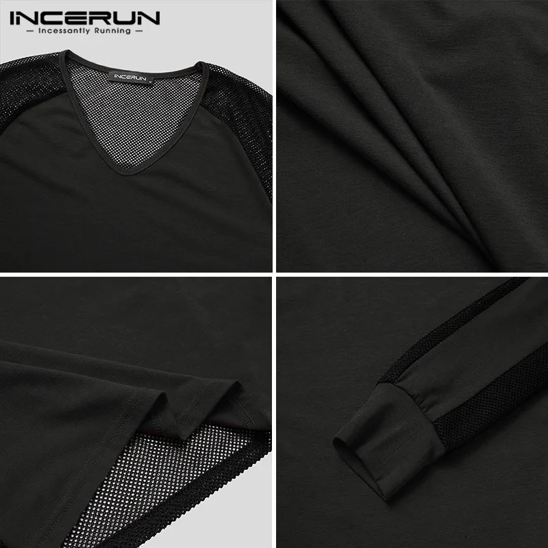 Футболка мужская сетчатая с V-образным вырезом модный топ в стиле пэчворк