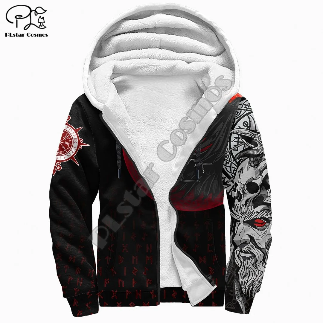 NewFashion Vikings God Fenrir Odin Warriors Symbol Tattoo Men/Women 3DPrint Autumn Winter Warm Coat Fleece Jacket Zip Hoodies A1