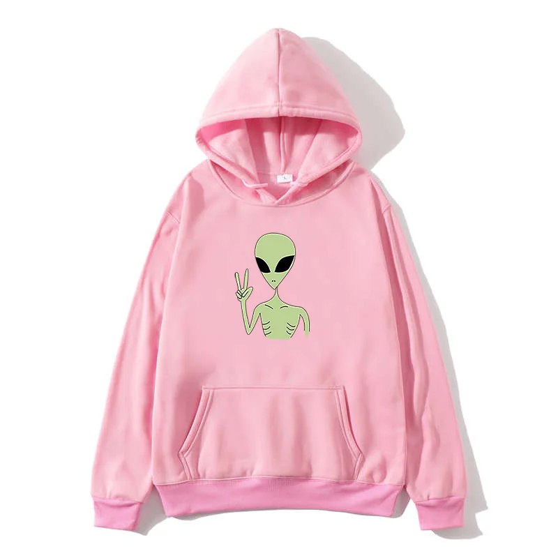 2020 New Kawai Harajuku Fun Alien Oversized Hoodie Sweatshirts Autumn Winter Women's Kawaii Loose Long Sleeve Top Plus Size