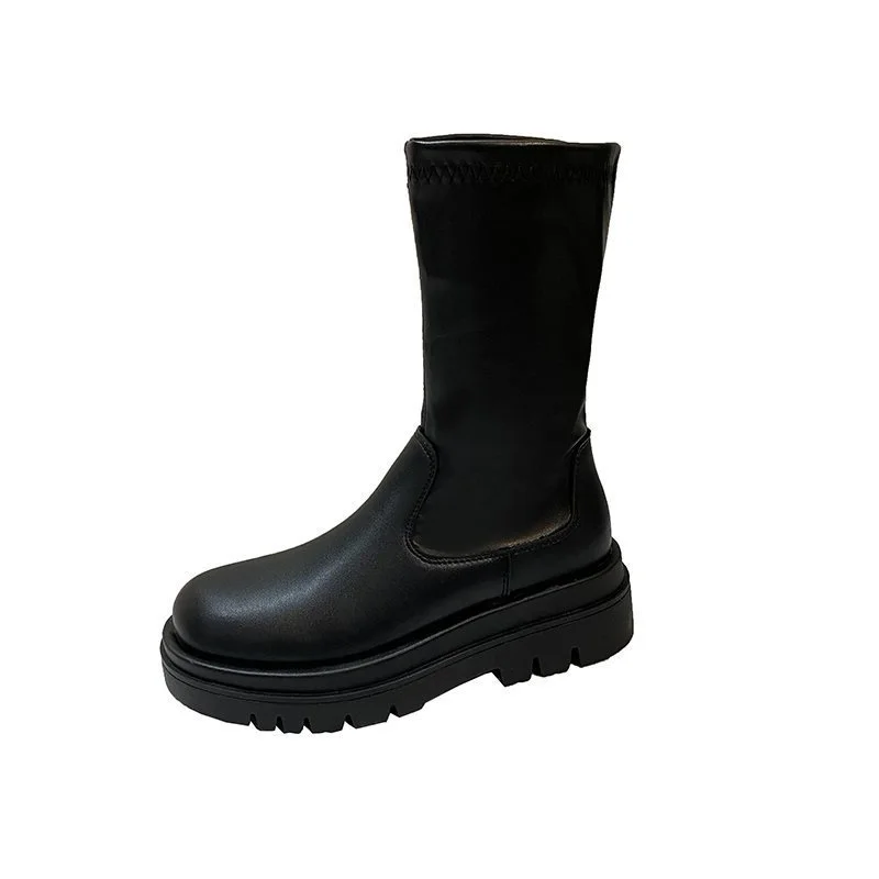 

Women Platform Boots Female Shoes Slip On Ankle Knee High Boots Ladies Non Slip PU Leather Soft Footwear 2021 Autumn Winter