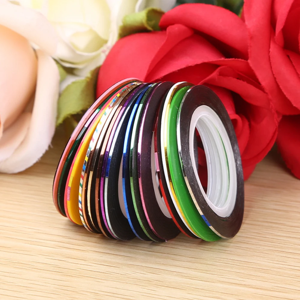 

10Rolls Nail Striping Line Tape DIY Nail Art Tips Decoration Sticker Ribbons Roll Nail Art Decoration Tool Crafts Random color