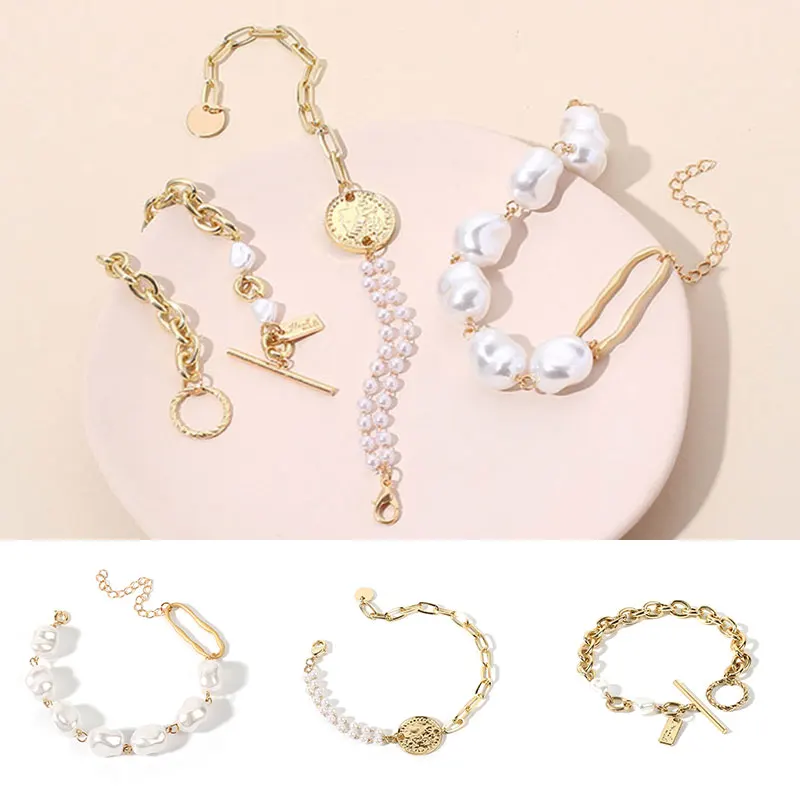 Женский браслет из сплава 2020 неправильной формы с имитацией жемчуга цепочка на