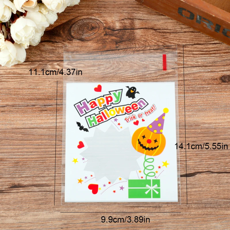 

100pcs Multistyle Halloween Cookie Candy Bread Packaging Bags Self-adhesive Plastic Bags Biscuits Snack Baking Package 10X10+3cm