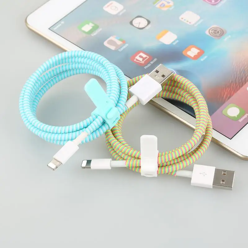 1 4 м микс Kleur telefoon Draad Koord Touw протектор USB Opladen Kabel spoelowinder Data Lijn oortelefoon кабель провода