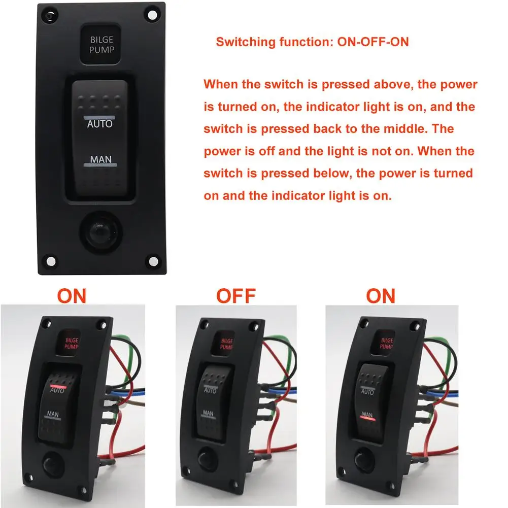 

1 Set 12-24V Bilge Pump Switch Alarm Waterproof Ship Deck Cleaning Control Panel for Boat Bilge Pumps On/off/on