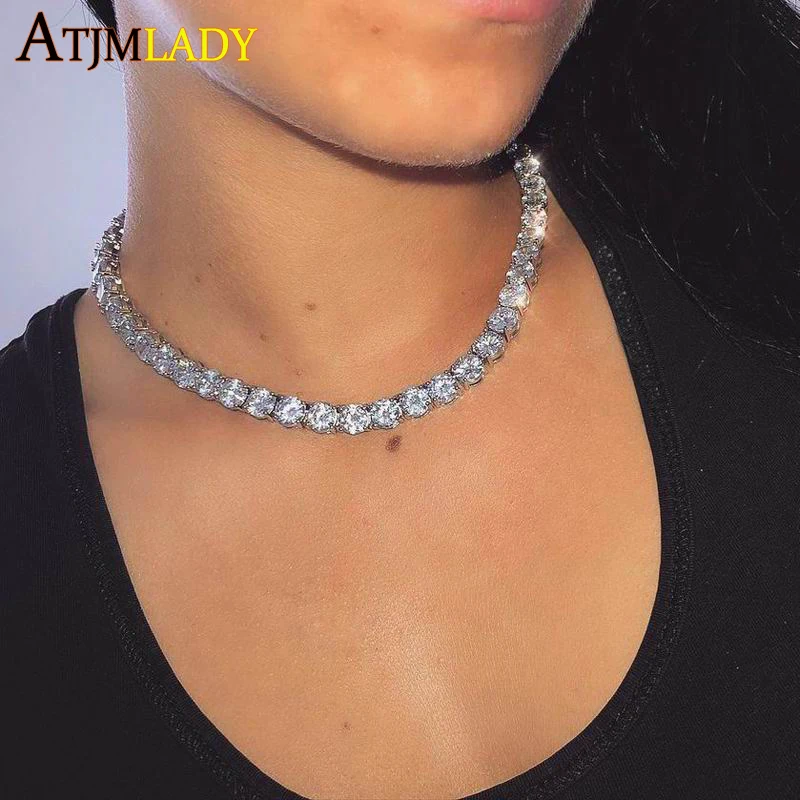 

Iced out 8mm Bling Bling Cubic Zirconia CZ Tennis Chains Fashion Hiphop Iced Out Necklace For women Gold Silver Color Jewelry